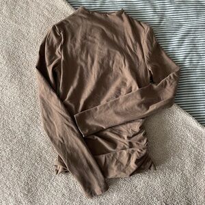 Abercrombie Long Sleeve Cotton Blend Seamless Fabric Mockneck Top in Taupe